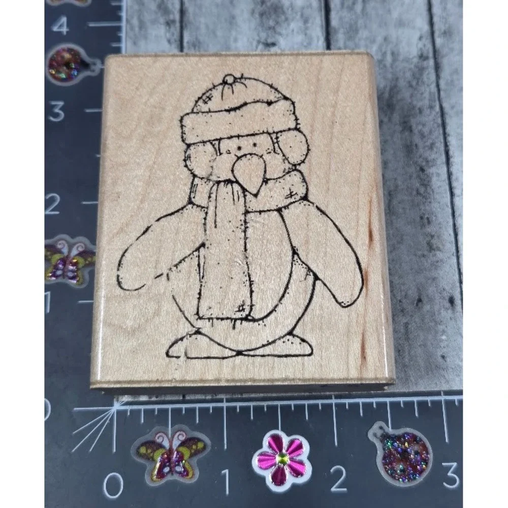 Dots Peter Penguin N227 Winter Scarf Rubber Stamp Wood #J97